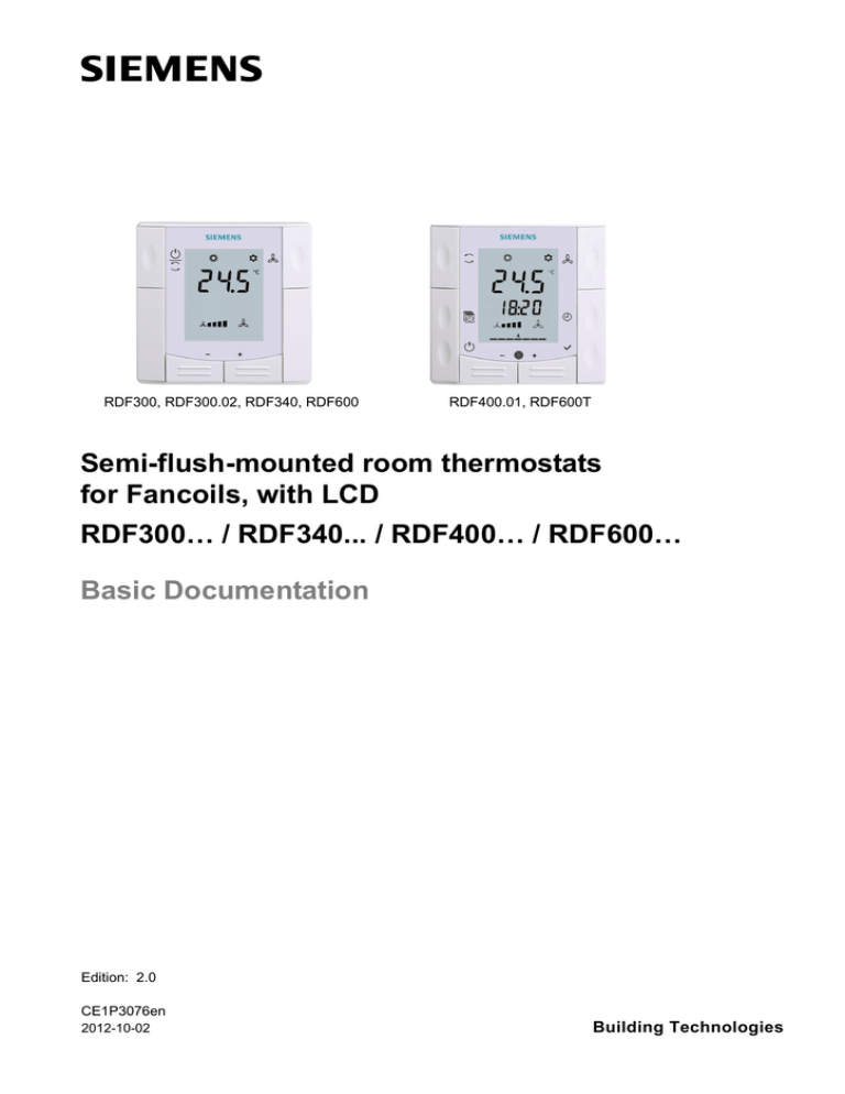 Siemens RDF300 Operating instructions Siemens RDF300 Operating instructions