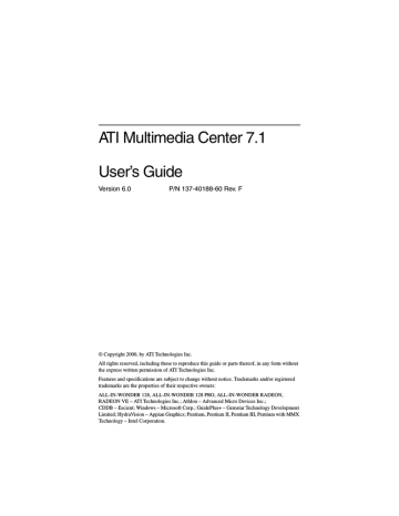 ATI Technologies 137-40188-60 User's Guide ATI Technologies 137-40188-60 User's Guide