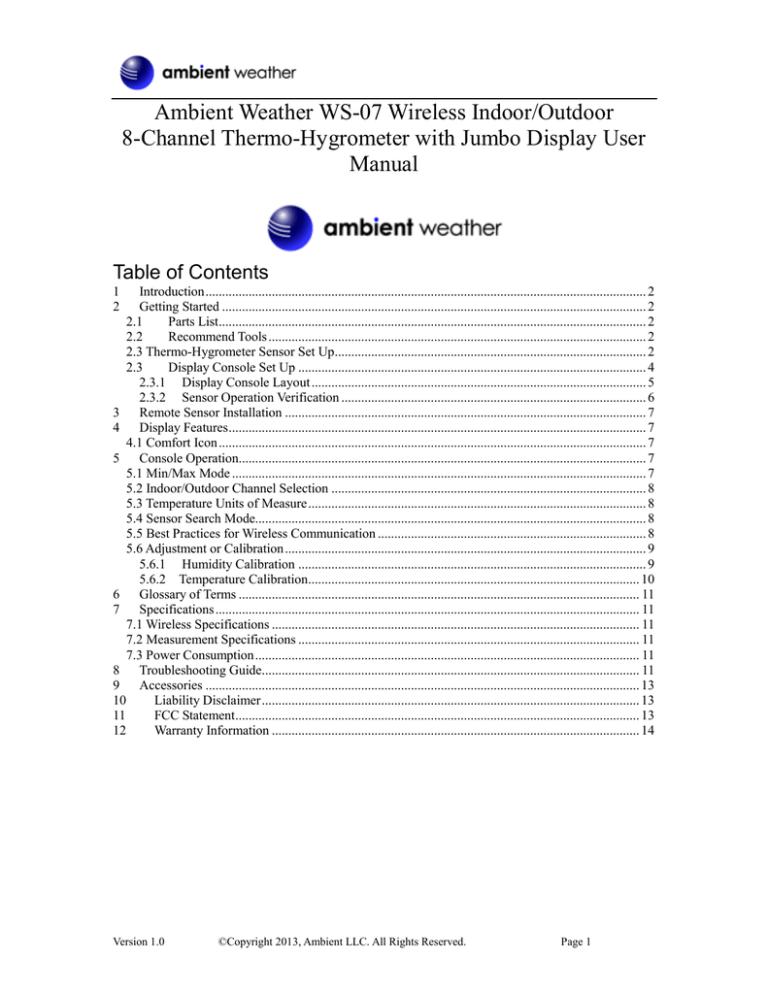 Ambient Weather WS-14 User manual Ambient Weather WS-14 User manual