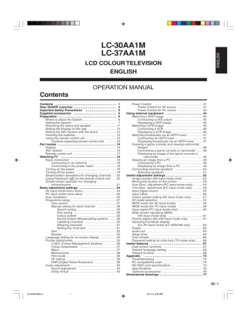 Sharp LC-30AA1M Specifications | Manualzz