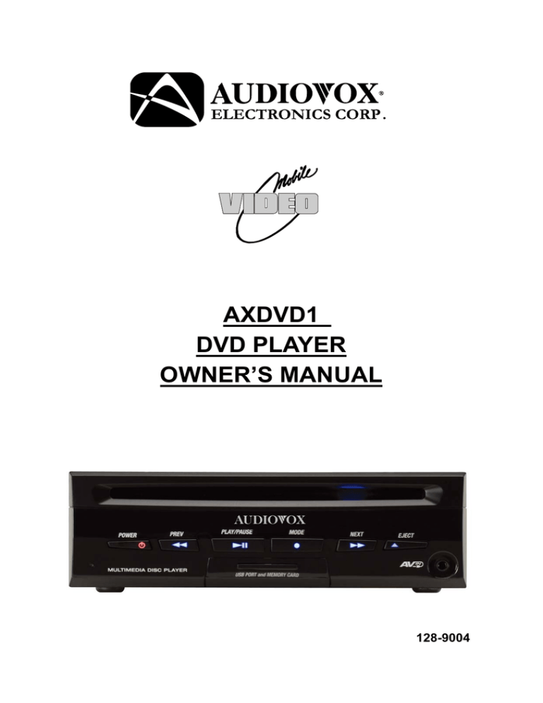 Audiovox AXDVD1 Owner's manual Audiovox AXDVD1 Owner's manual
