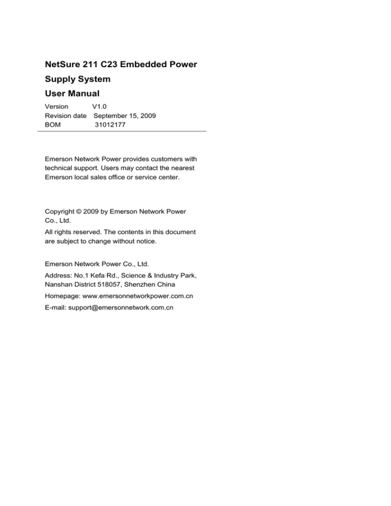 Emerson NetSure 211 C23 User manual Emerson NetSure 211 C23 User manual