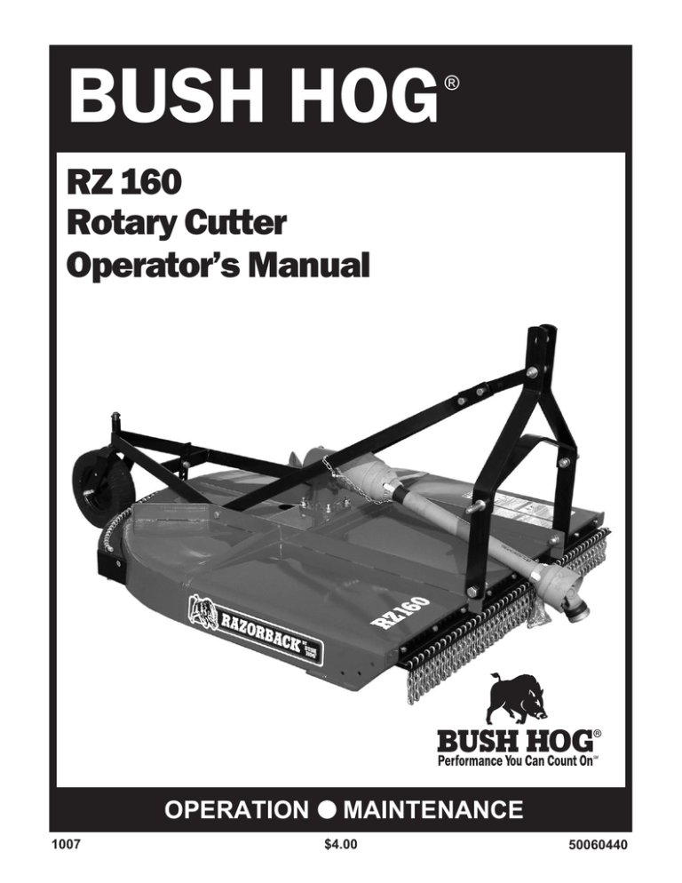Bush Hog RZ 160, BH Rotary Cutter RZ160 (Razorback) User manual Bush Hog RZ 160, BH Rotary Cutter RZ160 (Razorback) User manual