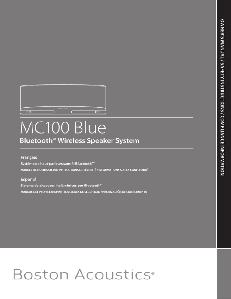 Boston Acoustics MC100 Blue Owner's manual Boston Acoustics MC100 Blue Owner's manual