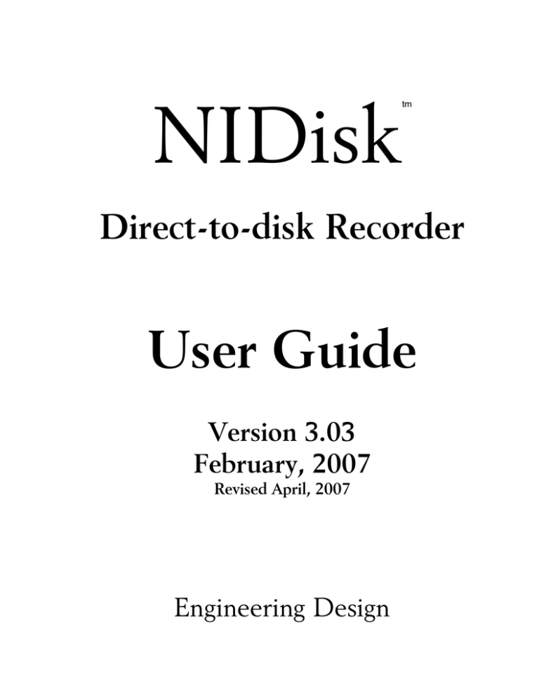 Engineering Design NIDisk User guide Engineering Design NIDisk User guide