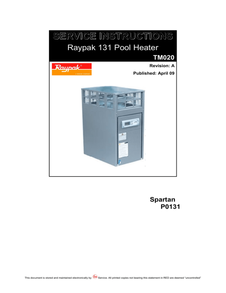 Raypak 131 Specification Raypak 131 Specification