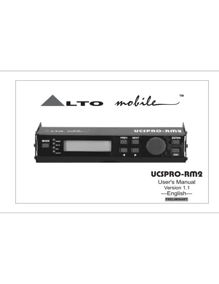 Alto UCSPRO-RM2 User manual Alto UCSPRO-RM2 User manual