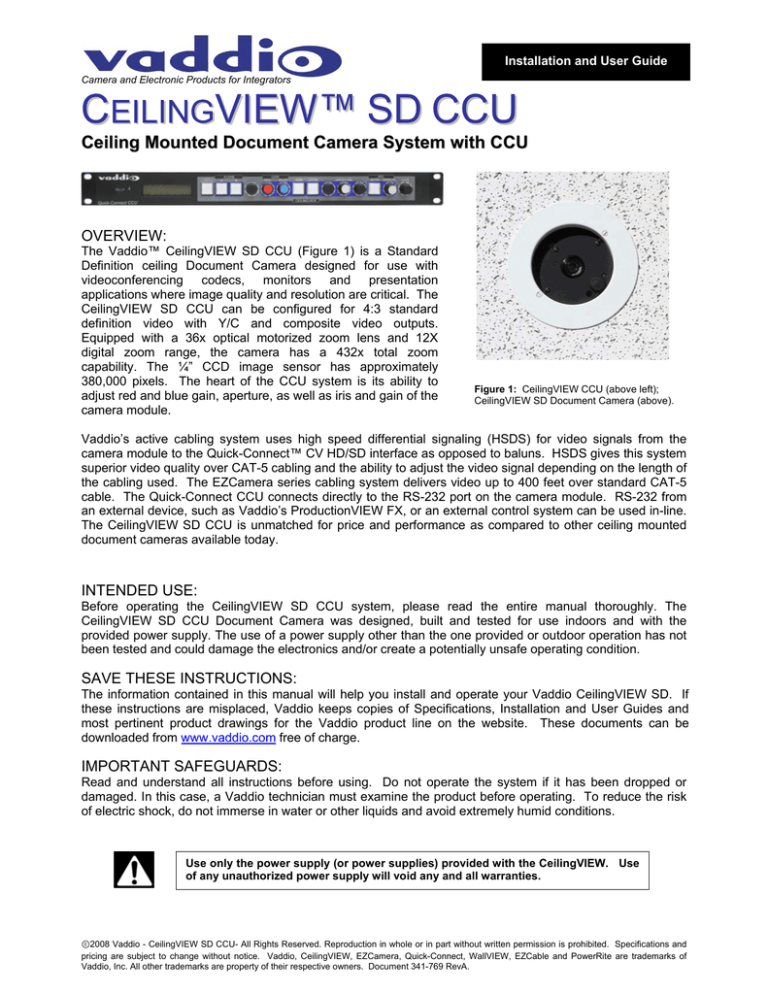 VADDIO CeilingVIEW SD CCU User guide VADDIO CeilingVIEW SD CCU User guide