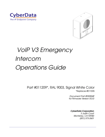 Product information | CyberData 011209 Product specifications | Manualzz Product information | CyberData 011209 Product specifications | Manualzz