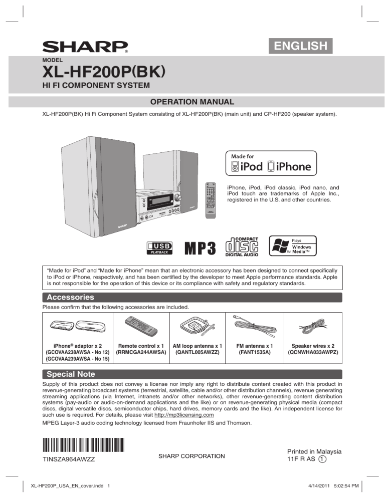 Sharp XL-HF200P Operating instructions Sharp XL-HF200P Operating instructions