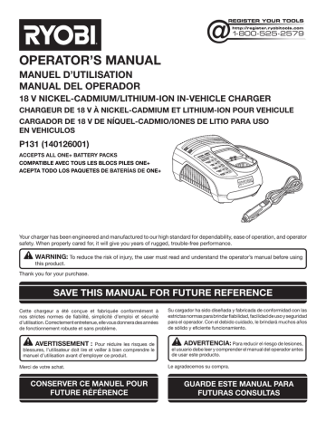 Ryobi 140126001 Operator`s manual | Manualzz