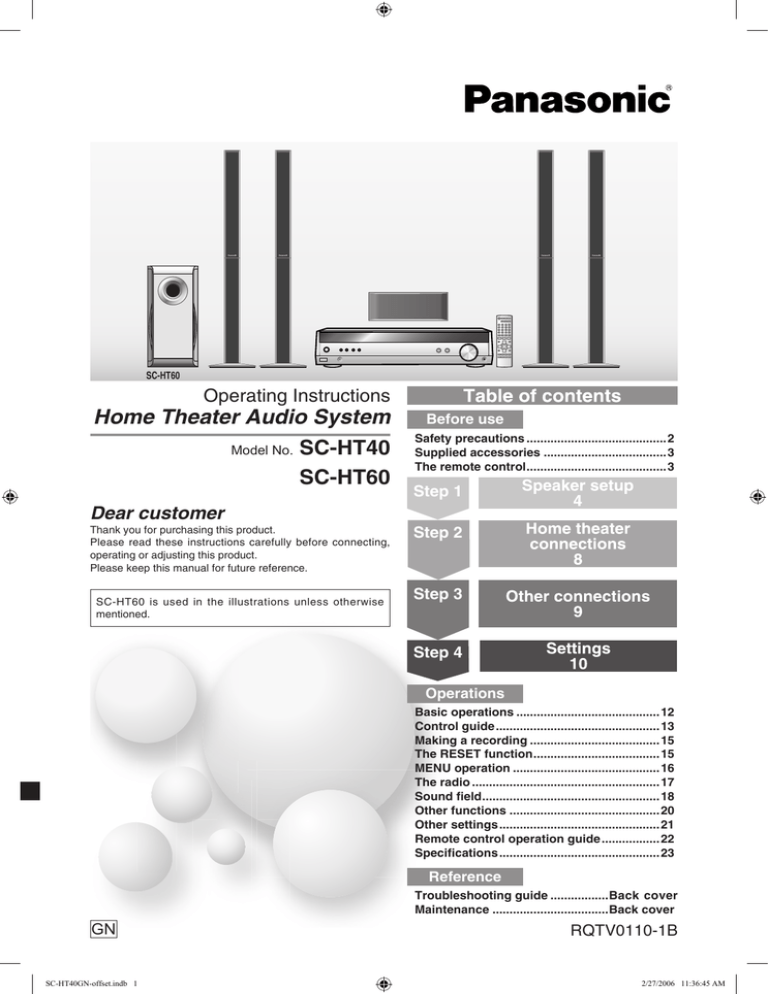 Panasonic SCHT40, SC-HT40, SCHT60 Operating instructions Panasonic SCHT40, SC-HT40, SCHT60 Operating instructions