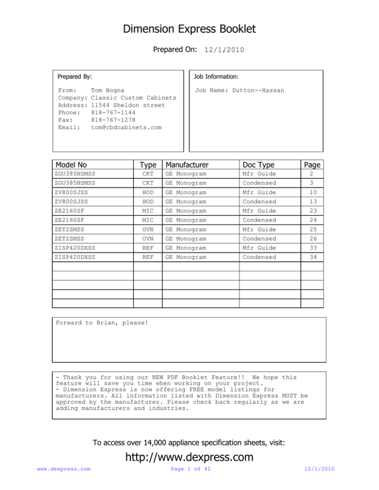 Monogram ZISW420D Specification Monogram ZISW420D Specification
