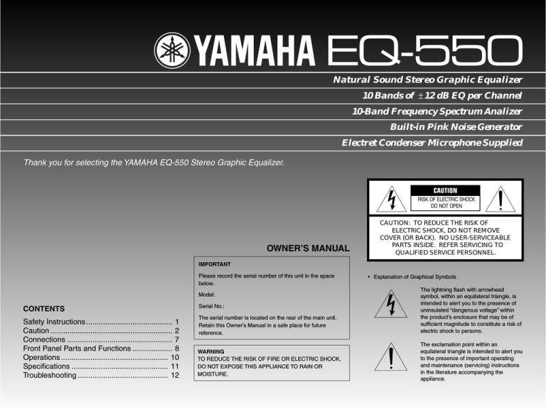 Yamaha EQ-500U, EQ-550 Owner's manual Yamaha EQ-500U, EQ-550 Owner's manual