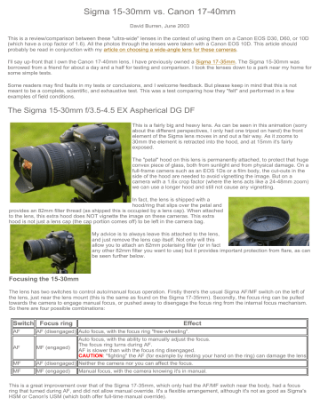 LENS - | User manual | Sigma 15-30mm vs. Canon 17-40mm | Manualzz