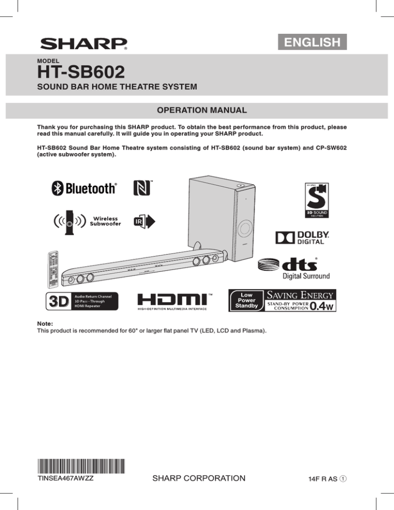 Sharp HT-SB602 Specification Sharp HT-SB602 Specification