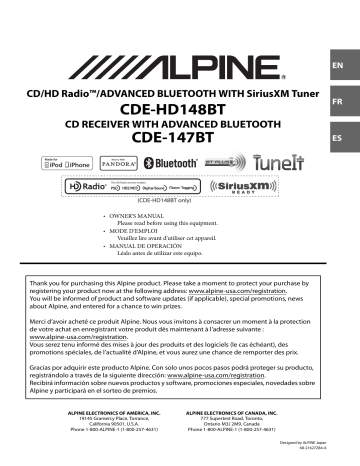Alpine | Manuel utilisateur | CDE-HD148BT CDE-147BT | Manualzz