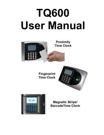 Time clock Configurations. Acroprint TQ600, TQ600 Terminals | Manualzz