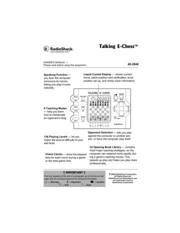 Radio Shack Talking E-Chess 60-2846 Owner's Manual | Manualzz