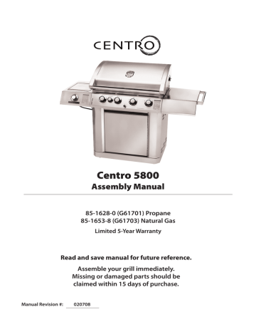 Centro 85-1628-0 5800 LP Bbq And Gas Grill 2008 Owner's Manual | Manualzz
