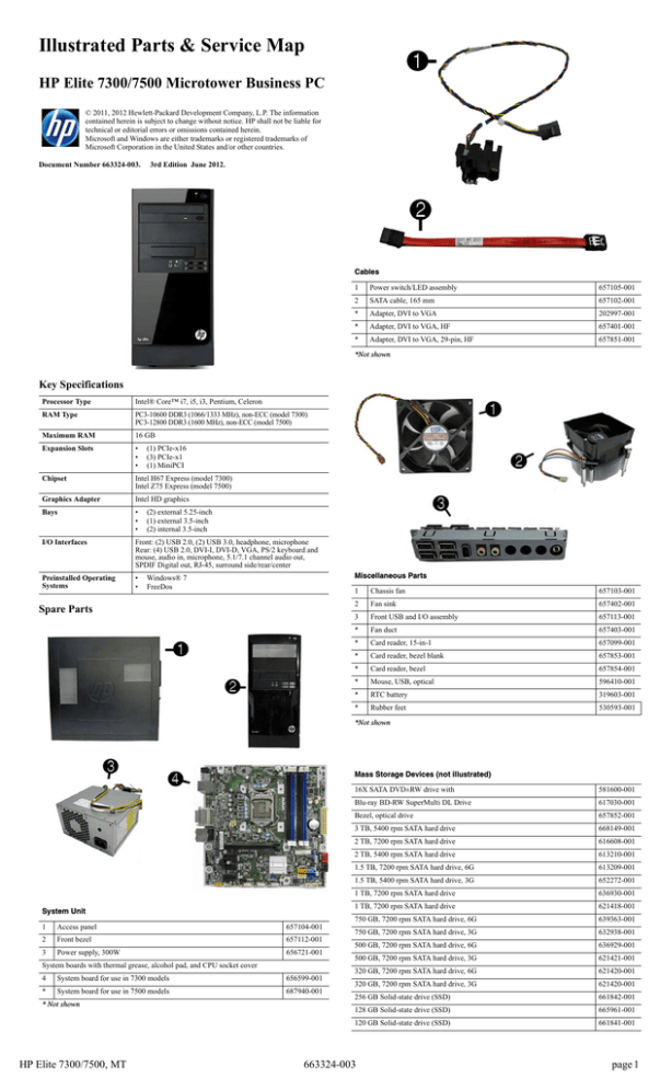 HP Elite 7300 Specification HP Elite 7300 Specification