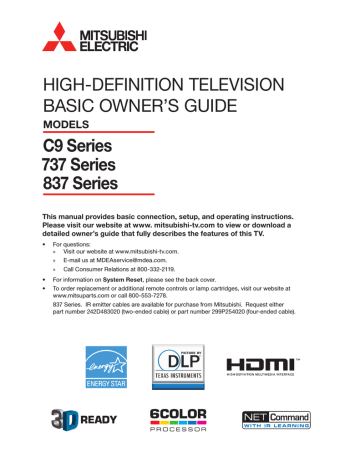 Mitsubishi Electronics WD-73837 Flat Panel Television Operating instructions | Manualzz