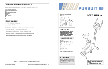 Weslo WLEMEX0992 PURSUIT 95 BIKE User`s manual | Manualzz