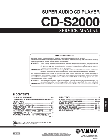 Yamaha CD-S2000 User manual Yamaha CD-S2000 User manual