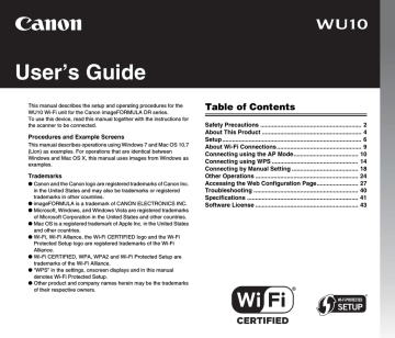 Canon WU10 User's Guide Canon WU10 User's Guide