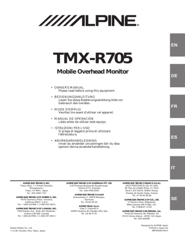 Alpine TMX-R705 Owner's manual Alpine TMX-R705 Owner's manual