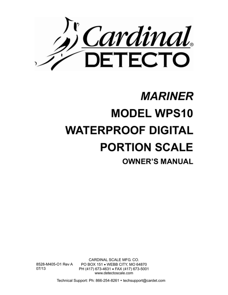 Cardinal Detecto MARINER WPS10 Owner's manual Cardinal Detecto MARINER WPS10 Owner's manual