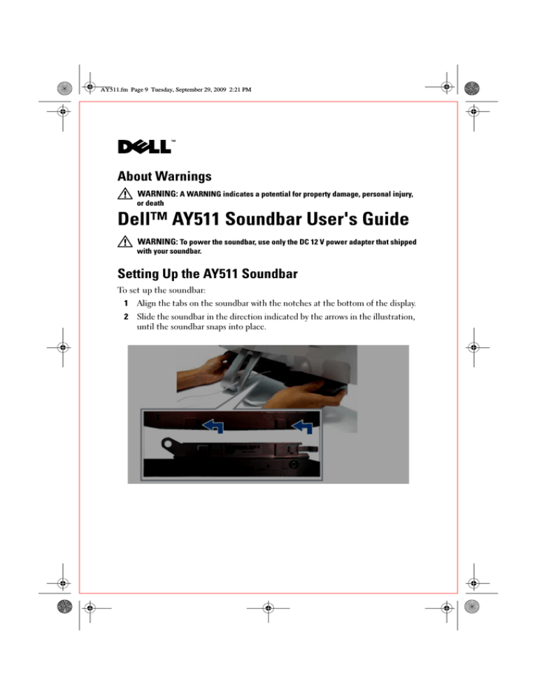 Dell AY511 Soundbar User guide Dell AY511 Soundbar User guide