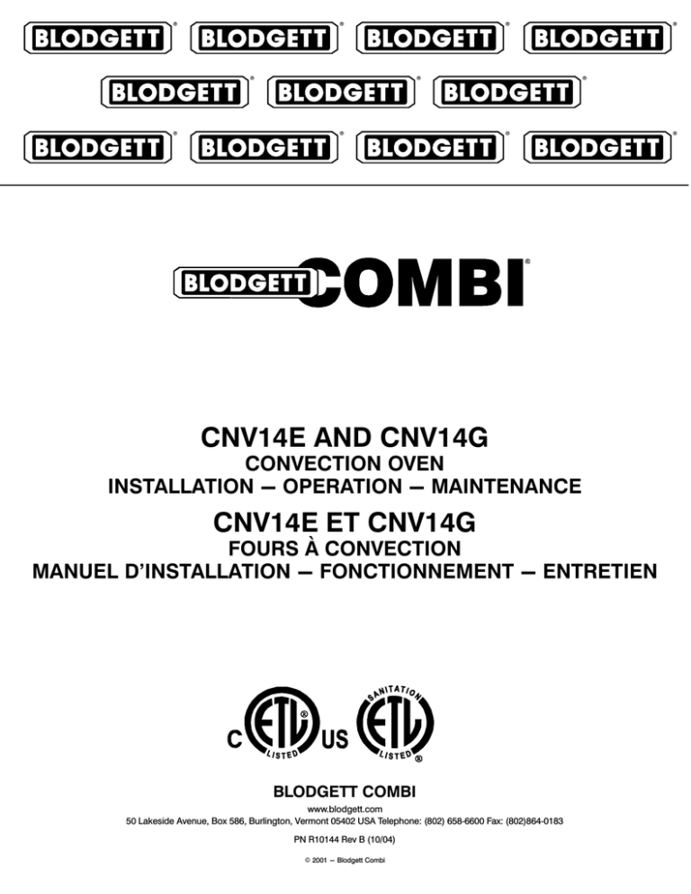Blodgett CNV14G Operating instructions Blodgett CNV14G Operating instructions
