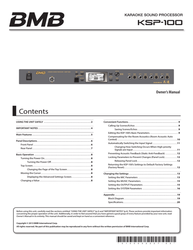 BMB KSP-100 Owner's manual BMB KSP-100 Owner's manual