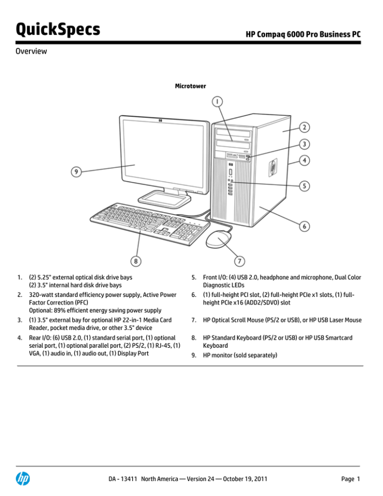 HP Compaq 6000 Pro SFF Specification HP Compaq 6000 Pro SFF Specification