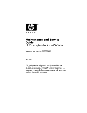 HP Compaq nc4000 Notebook PC, Notebook Series Specification HP Compaq nc4000 Notebook PC, Notebook Series Specification