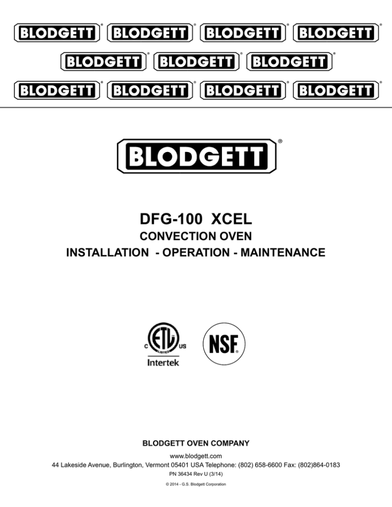 Blodgett DFG-100 XCel Specification Blodgett DFG-100 XCel Specification