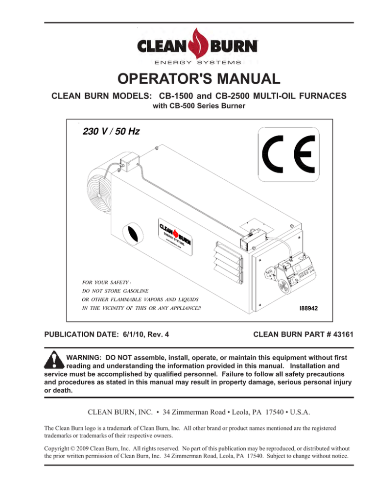 CLEAN BURN CB-2800 User manual CLEAN BURN CB-2800 User manual