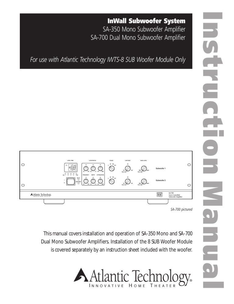 Atlantic Technology SA-700 User manual Atlantic Technology SA-700 User manual