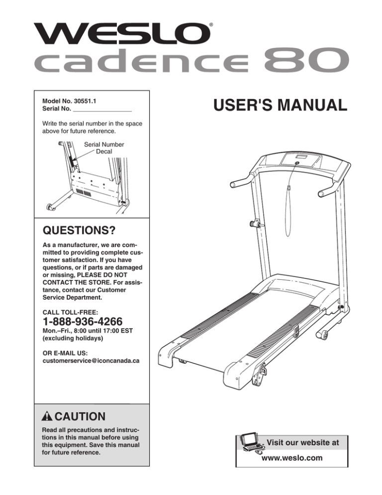 Weslo 30551.1 User manual Weslo 30551.1 User manual