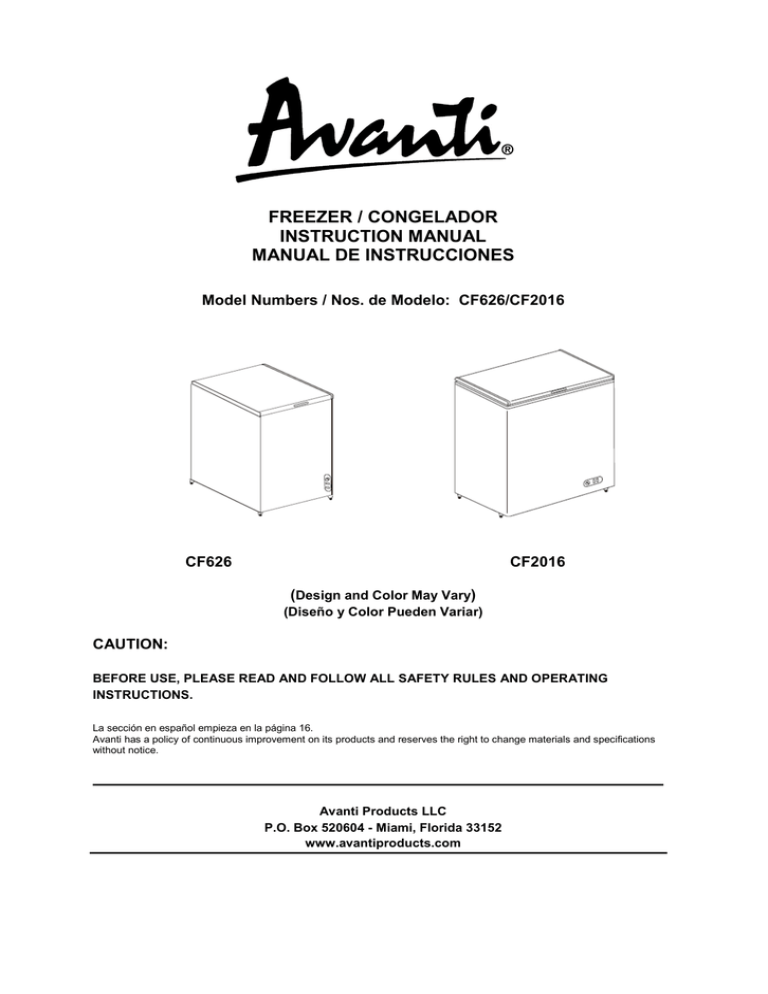 Avanti CF2016 User manual Avanti CF2016 User manual