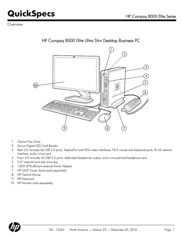 HP 8000 - Elite Convertible Minitower PC Specification HP 8000 - Elite Convertible Minitower PC Specification