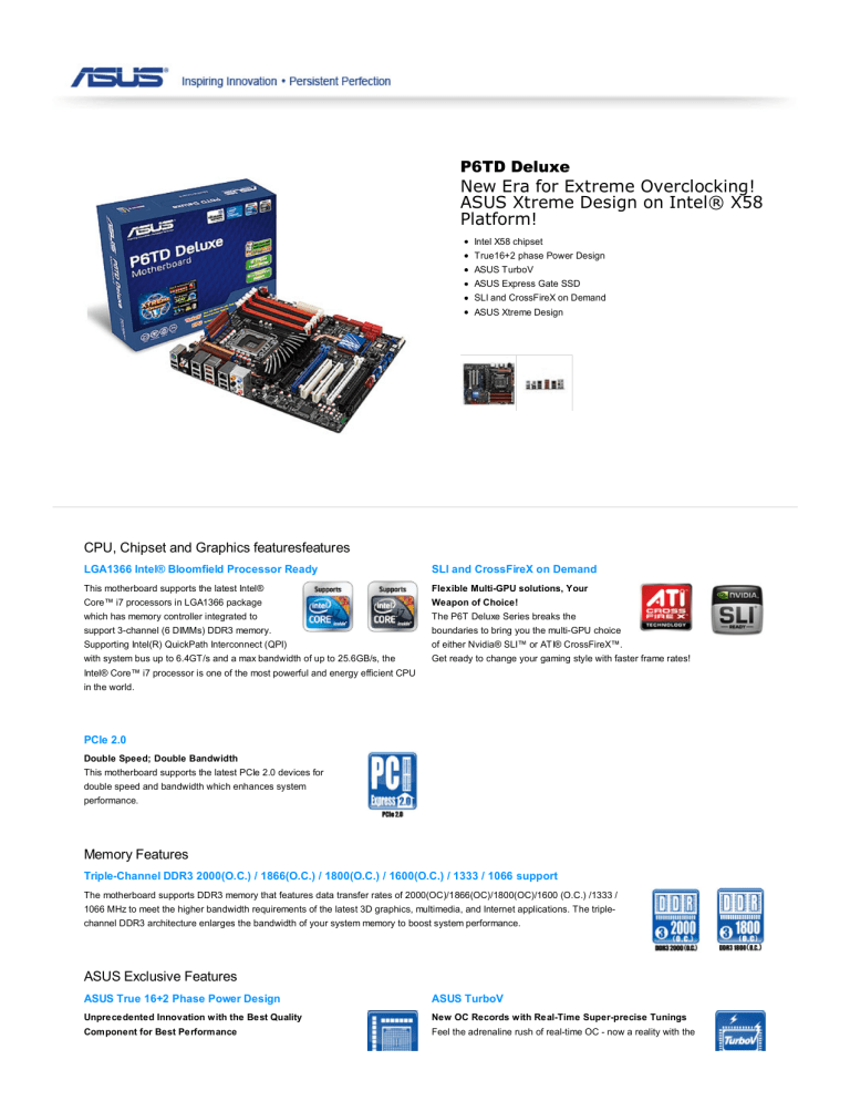 Asus P6TD - Deluxe Motherboard - ATX User manual Asus P6TD - Deluxe Motherboard - ATX User manual