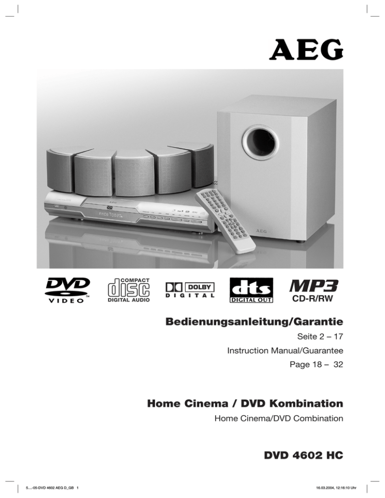 AEG DVD 4602 HC Instruction manual AEG DVD 4602 HC Instruction manual
