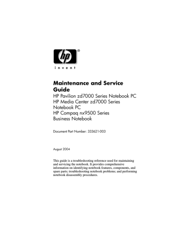 HP Pavilion 533, Compaq nx9500 Notebook PC Specification HP Pavilion 533, Compaq nx9500 Notebook PC Specification