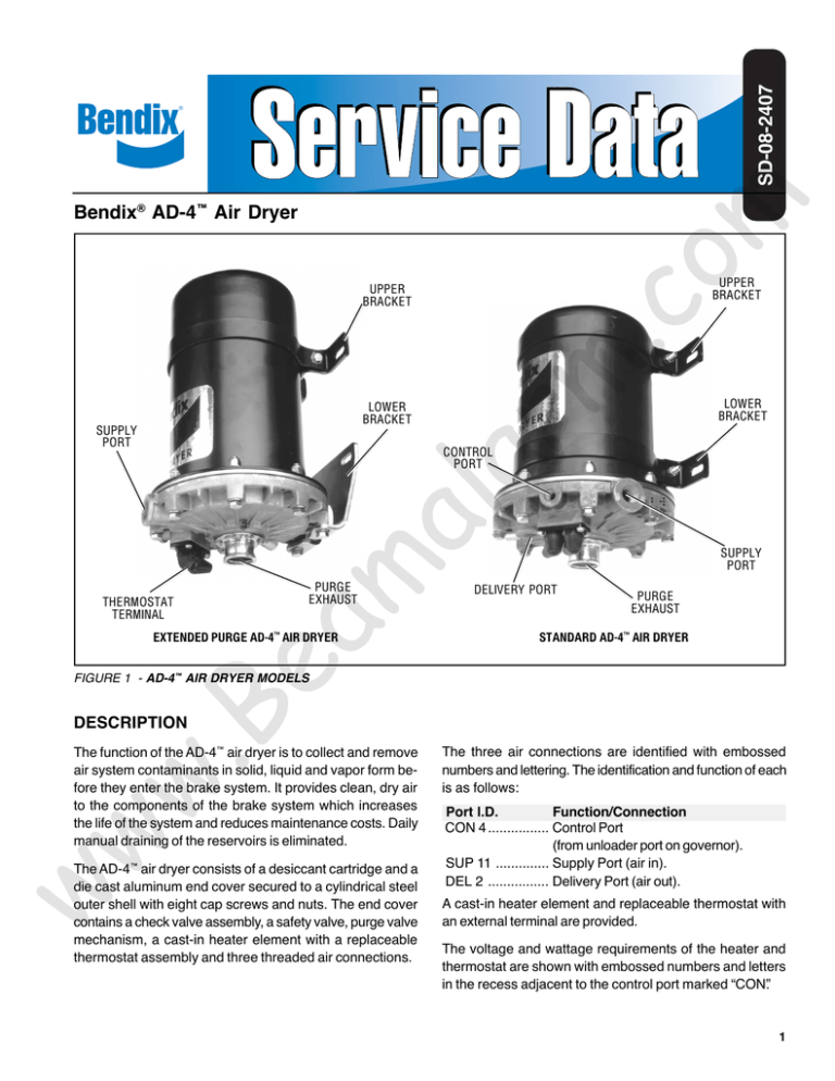 BENDIX AD-4, AD-4 AIR DRYER User manual BENDIX AD-4, AD-4 AIR DRYER User manual