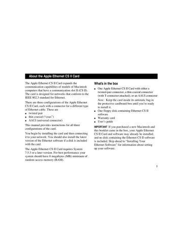 Apple Ethernet CS Twisted-Pair Card User`s guide | Manualzz Apple Ethernet CS Twisted-Pair Card User`s guide | Manualzz