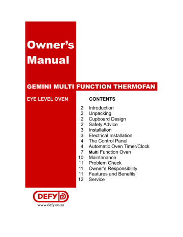 Owner's manual | Defy GEMINI MULTI FUNCTION THERMOFAN Owner`s manual | Manualzz