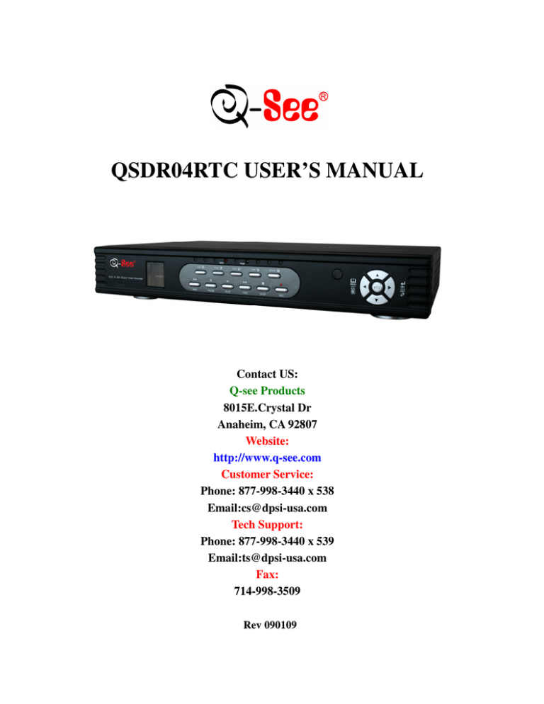 Q-See QSDR04RTC User manual Q-See QSDR04RTC User manual