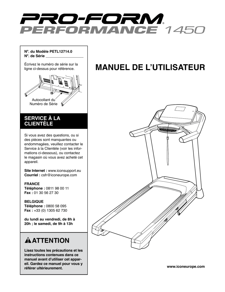 ProForm Performance 1450, PETL12714 Owner's manual ProForm Performance 1450, PETL12714 Owner's manual